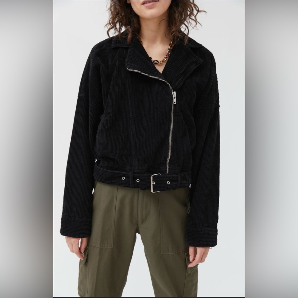 NEW! BDG Black Corduroy Bomber Jacket Coat Asymmetrical Zip 100% Cotton Medium
